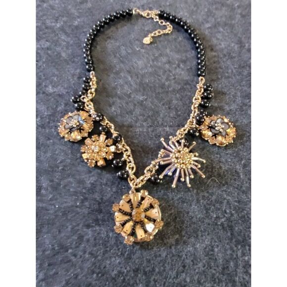 Talbot's Black Gold Floral Pendants Necklace - Picture 1 of 4